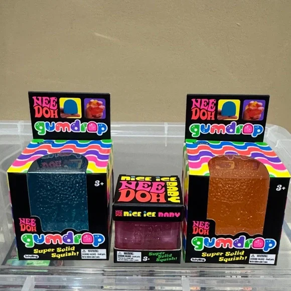 Nee Doh squishy toys: pink Mini Ice Cube and two Gum Drops - Picture 3 of 6